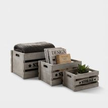 Set De 3 Cajas Contenedoras Decorativas De Madera Séline
