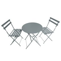 Terre Jardin - Juego De Bistro Plegable - Mesa Redonda Y 2 Sillas Para Jardín O Terraza Gris