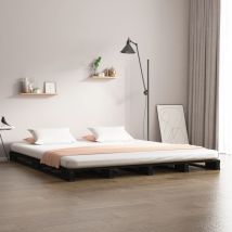 Cama De Palets De Madera Maciza De Pino Negro 135x190 Cm Vidaxl