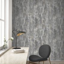 Muriva - Charcoal Grey Textured Wallpaper Heavyweight Distressed Metallic Effect Vinyl