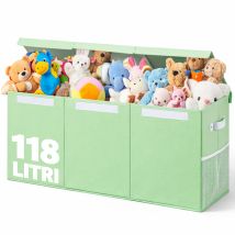 Contenitore Box 3 Scomparti Verde Scatola Cesta Giocattoli Organizer Multiuso