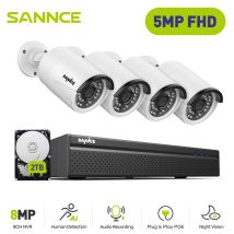 Sannce - Poe Cctv Security System Kit 8 Channel Nvr 5mp 4smart Ir Camera Night Vision Built-in Microphone Ip66 Waterproof Security System - 2tb Hdd