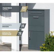 Stahl Paketbox Pedro – Anthrazit – 50x37x112 cm – Wetterfest – Abschließbar – Einfache Montage