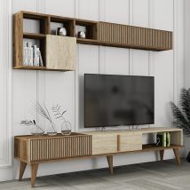 Pared Multifuncional Cavoti, Mueble De Sala Modulable, 11 Estantes, 10 Compartimentos, Nogal Oscuro