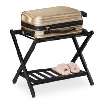Relaxdays Soporte Para Maletas Plegable, Reposa Maletas Madera, Porta Equipajes, 2 Baldas, 54,5x66x44 Cm, Color Negro