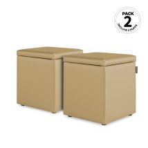 Happers - Pouf Cube Rangement Similicuir Beige Pack 2 Unités Beige