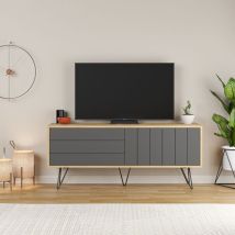 Tv-ständer Picadilly Mit Eichenstruktur Und 2 Umklappbaren Anthrazit-türen H57 X B139 X T36 Cm