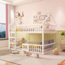 Wishdor - Letto A Soppalco 140x200 Cm, Letto Per Bambini Con Traverse, Barriera, Base Libera, Senza Materasso, Bianco