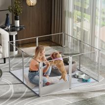 Bingopaw - Wurfkiste Hunde Laufstall Zaun Acryl Hundelaufstall Für Wohnung, 8-tlg Welpenauslauf Laufgitter Welpenlaufstall Mit Tür Und Wasserdichte 
