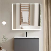 Gardtech - Cuozova Bathroom Cabinet With Led Light Mirror Wall Mounted Bathroom Mirror Cabinets With Adjustable Shelf Modern Bathroom Storage Cabinet 