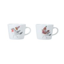 Espresso Tassen Set – 2 Stück – 90ml – Hochwertiges Porzellan – Handgezeichnete Rotkehlchen – Geschenkbox – Mikasa