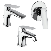 Set Rubinetti Piralla Per Lavabo E Bidet Con Scarico Automatico E Doccia Incasso Serie Lago Cromato