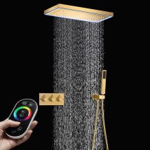 Duschsystem,400x200mm 64-farbiger Led-musik-duschkopf,ganzkörper Duschsystem,decken-regenbrauseset,2-funktions-hauptkörper Mit Warm- Und Kaltwasser,