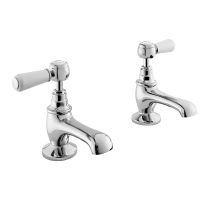 Bayswater Lever Hex Basin Taps Pair - White/chrome