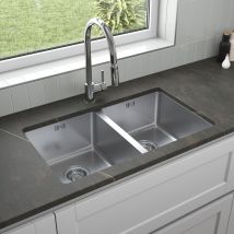 Artikitch - Stainless Steel Kitchen Sink 2 Double Bowl Inset Undermount Strainer Waste 750mm