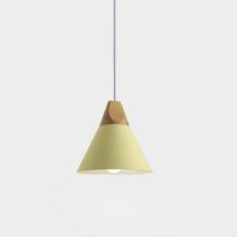 Moderne Pendelleuchte Industrielle Hängelampe Holz Metall Deckenleuchten Für Esszimmer Küche Gelb Ø22cm