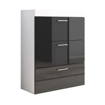Kommode 3 Schubladen Schubladenblock Sideboard Schlafzimmer Schrank Klamotenschrank 75x99x36cm Modell Dalia Weiss Mit Schwarz Glanz