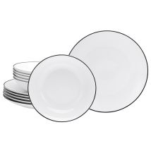 Creatable Tafelservice 12-teilig – Porzellan – 6 Speiseteller Ø 27 cm, 6 Suppenteller Ø 22 cm – spülmaschinen- und mikrowellengeeignet – weiß mit 
