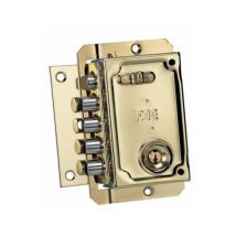 Cerradura de seguridad sobreponer S-90 izquierda dorada – 4 bulones de Ø14 mm – Dimensiones 144 x 90 mm