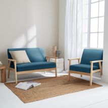 Set Panca E Poltrona In Legno E Tessuto, 3 Posti