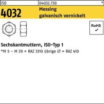 Sechskantmutter Iso 4032 M2,5 Messing Galv. Vernickelt 1000 Stück