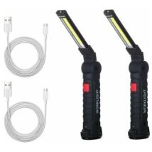 2 X Lampe De Travail Cob Baladeuse Led Rechargeable Lampe Atelier Cob Torche Lampe De Poche Lampe De Travail Baladeuse Led Avec Base Magnétique Lampe 