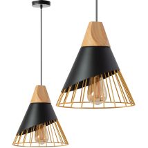 Toolight – Pendelleuchte aus Holz und Metall – E27-Gewinde – Gesamthöhe 128 cm – Breite 25 cm – Einzigartiges Design