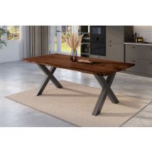 Esstisch Baumkante Massiv Akazie Nussbaum 220 X 100 Schwarz X-gestell Nick