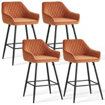Jymtom - Lot De 4 Tabourets De Bar Chaises En Velours,siège Rembourrée, Pieds En Métal,tabouret. Chaises À Manger, Bars, Jambes Métalliques-orange