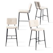 Meubles Cosy - Set Of 4 Scandinavian Bar Stools - 75 Cm High Upholstered Seats - High Chairs In Beige Boucle - Black Metal Legs And Footrest