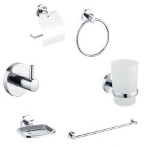 Kit Completo 6 Accessori Bagno Asta Sapone Wc Gancio Porta Asciugamano 03904
