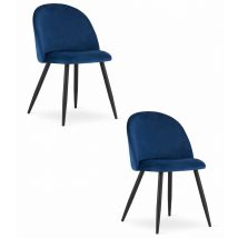 Sedia Valora Bello In Velluto Blu Navy, Gambe Nere, Confezione Da 2