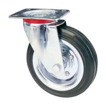 Rueda de horquilla giratoria 80 – Soporte de acero estampado zincocromado – Montaje con tuerca autoblocante – Cubo sobre jaula de rodillos