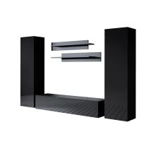 Mueble De Salón Composición De Salón Tv Mueble Tv Conjunto De Salón Ancho 260cm Modelo Luke 7b Negro Acabado Brillo