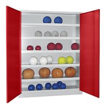 Armario Pavoy de puertas batientes para balones 1950 mm de altura y 1500 mm de ancho – Acero gris y rojo – Capacidad 80 kg