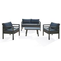 DCB Garden – 4-Sitzer-Gartenmöbel aus Aluminium – 2-Sitzer-Sofa, 2 Sessel, Couchtisch mit Keramikplatte – Maße: Tisch 90x50x40 cm, Sofa 132x70x70 cm, 