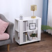 Furniture Hmd - Wooden Side Table With Wheels Small End Table With 2 Tiers Shelf,storage Unit,livng Room Table,white,60x27x58cm(wxdxh)