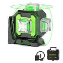 Huepar Se13cg 3x360° Green Laser Level, Self-levelling Cross Line Laser With 4400mah Rechargeable Battery, Pulse Mode, Magnetic Bracket, Ip54, Hard 