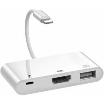 Niceone - Adaptateur Lightening Vers Hdmi, Adaptateur Av Numérique Lightening 1080p 3 En 1 Avec Prise Usb, Connexion Pd, Aconvertisseur De Cable 