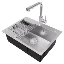 Cecipa Max Küchenspülen-sets, 60 × 45 Cm Einzelbecken Edelstahl-küchenspüle Mit Ausziehbarer Küchenarmatur, Abflusskorb, Gebürstet