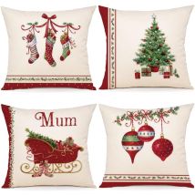 Christmas Cushion Cover 40x40 Set Of 4 Decorative Christmas Cushion Cover Cotton And Linen Decorative Pillowcase 40 X 40 Cm For Bedroom, Napé, Chair, 