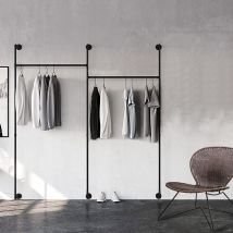 Unho - Armario Abierto Para Ropería Perchero De Pared De Tubo Ajustable De Estilo Industrial, 205 X 26 X 190 Xm, Negro