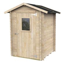 Alce - Caseta De Jardín Bh19 Hobby 146x146 De Madera De Abeto Natural 19 Mm Con Puerta Simple Con Ventana, Techo Y Suelo Osb3, Montaje Fácil, 