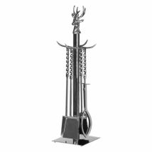 Hand Turned Stag Companion Set In Polished - Nickel - W17 X H67 Cm - Silver