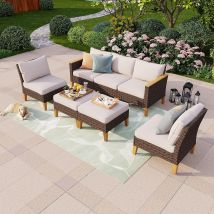Rattan Lounge Gartenmöbel Set Für 5-7 Personen Gartensofa Sitzgruppe Terrasse Outdoor Balkon Sofa Sessel Hocker Ottomane Mit Sitzkissen Wetterfest 