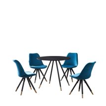 Ensemble De Salle À Manger Dorchester Lux Sofia - Une Table À Manger En Bois Blanc Et Un Ensemble De 6 Chaises De Salle À Manger En Velours Bleu - 