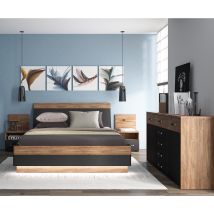 Schlafzimmer Set 4-teilig Managua-129 Mit Bett 140x200 In Eiche Mit Schwarz Matt