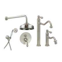 Conjunto De Baño Con Mezclador Lavabo Alto, Bidé Y Kit De Ducha Estilo Retro Color Níquel Cepillado Gattoni Oxford Kitoxfordns5