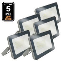 Europalamp - 5 Projecteurs Led 20w Proline Blanc Chaud 3000k Haute Luminosité