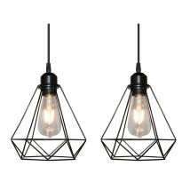 2 Pezzi Lampada Da Soffitto Lampadario A Sospensione Industriale Vintage Illuminazione Pendente Metallo Nero Per Cucina Sala Da Pranzo Corridoio Porta